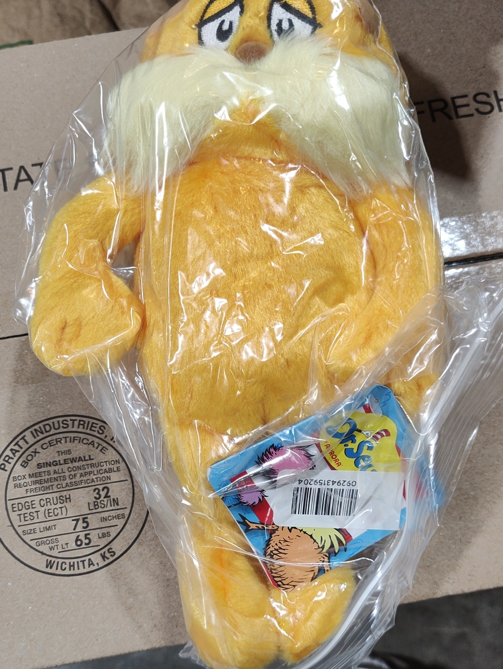 Dr. Seuss Yellow Lorax Plush Toy- New
